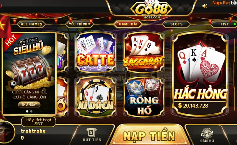 Giao diện hiện đại mô phỏng 3D thu hút người chơi tại game bài Go88.