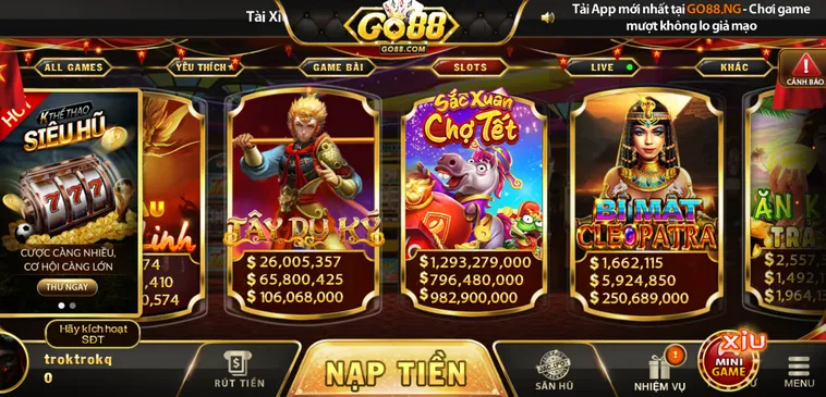 Sảnh nổ hũ Đồ họa đẹp, nổ hũ đã tay! Chơi Nổ Hũ GO88 ngay hôm nay nào!